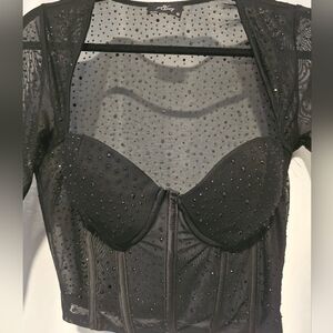 Milk and Honey Mesh Rhinestone Corset Top medium